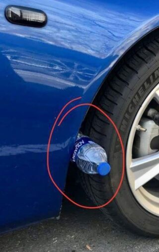 If you see a plastic bottle on your tire, pay close attention.