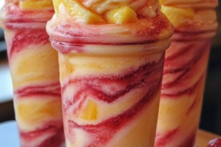 Pineapple Strawberry Swirled Slushies