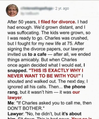 A Divorce After 50 Years That She Soon Regretted