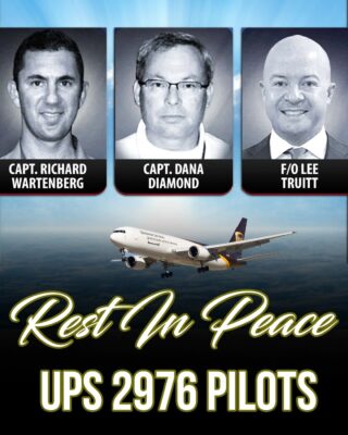 REST IN PEACE: Captain Richard Wartenberg, First Officer Lee Truitt, and Captain Dana Diamond — the three pilots who tragically lost their lives in the heartbreaking UPS plane crash in Louisville.