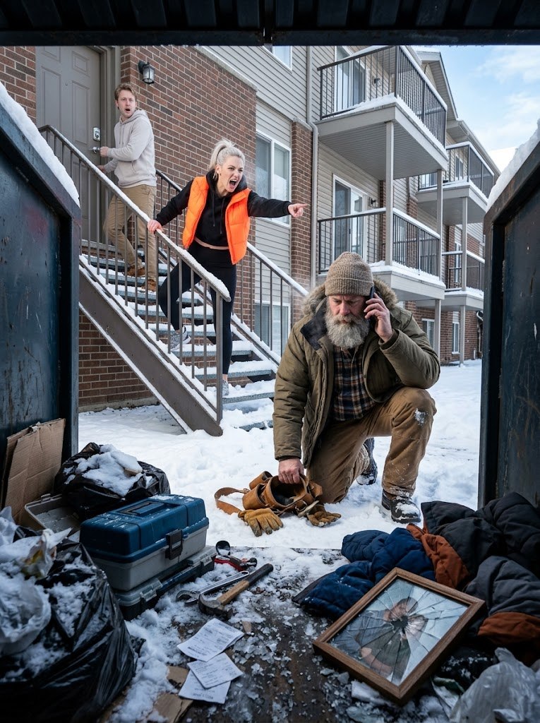 I CAME HOME FROM A THREE-DAY FISHING TRIP AND FOUND MY ENTIRE LIFE DUMPED BESIDE A DUMPSTER—MY WEDDING PHOTO CRACKED, MY ANNIVERSARY WATCH SHATTERED, MY CLOTHES AND TOOLS THROWN OUT LIKE TRASH. THE LOCKS WERE CHANGED. MY SON WOULDN’T ANSWER. THEN HIS WIFE FINALLY LOOKED ME IN THE EYE AND SNEERED, “YOU’RE NOT NEEDED ANYMORE—TAKE YOUR JUNK AND GET OUT,” WHILE MY OWN BOY STOOD THERE LIKE I WAS ALREADY DEAD. I DIDN’T YELL. I DIDN’T BEG. I JUST MADE ONE PHONE CALL… AND THREE DAYS LATER THEY WERE PANICKING, LEAVING 76 MISSED CALLS, BEGGING ME TO COME BACK—BECAUSE THEY’D JUST FOUND OUT THE HOUSE THEY “KICKED ME OUT OF”… WAS NEVER THEIRS AT ALL… AND THE SALE PAPERS WERE ALREADY SIGNED