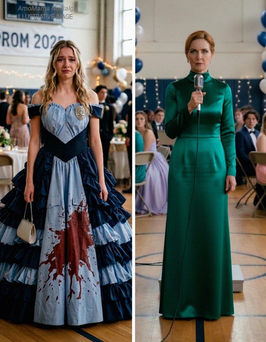 My Daughter Made Her Prom Dress Out of Her Late Father’s Uniform – When Her Mean Classmate Poured Punch on It, the Girl’s Mother Grabbed the Mic and Said Something That Froze the Whole Gym