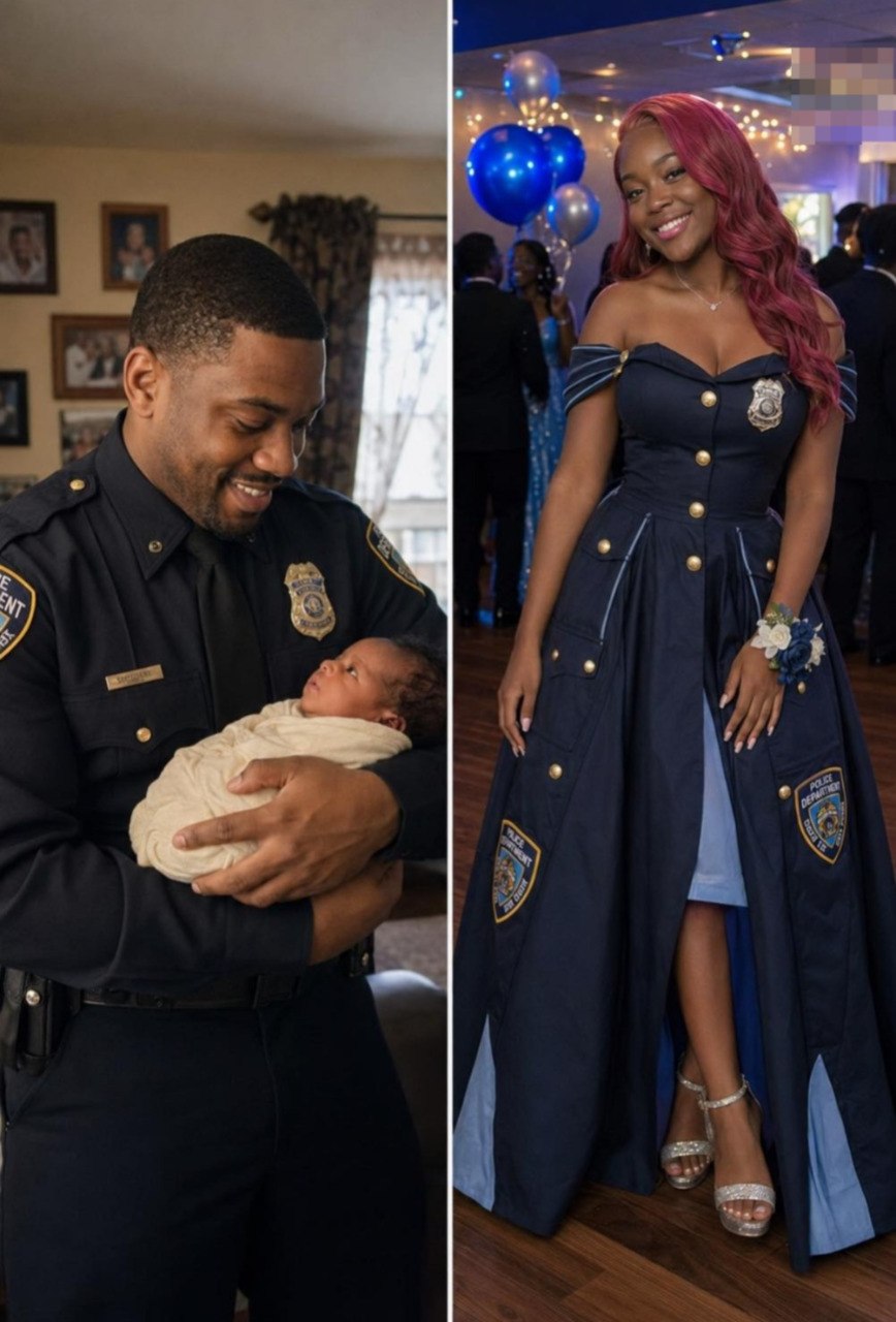 My Daughter Made Her Prom Dress Out of Her Late Dad’s Uniform – When Her Mean Classmate Poured Punch on It, the Girl’s Mother Grabbed the Mic and Said Something That Froze the Whole Gym
