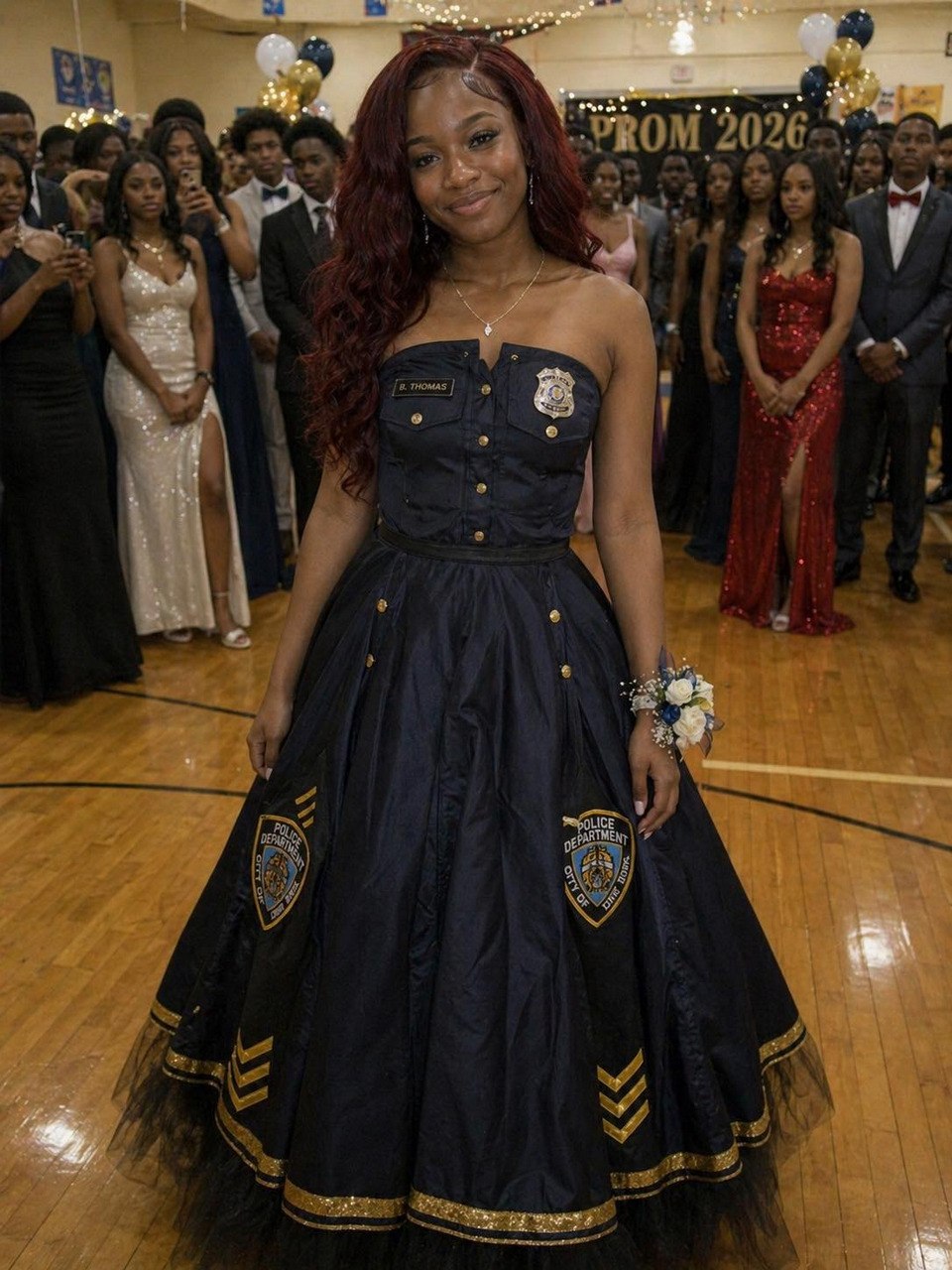 My Daughter Made Her Prom Dress Out of Her Late Father’s Uniform – When Her Mean Classmate Poured Punch on It, the Girl’s Mother Grabbed the Mic and Said Something That Froze the Whole Gym
